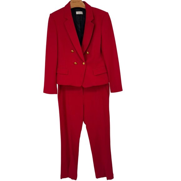 A.L.C. Womens Red Suit crest buttons Blazer jacket slit Pants Size 12 - Picture 1 of 15
